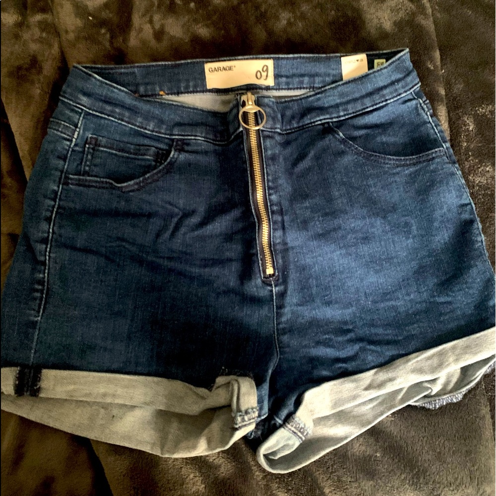 Ultra high rise dark denim shorts